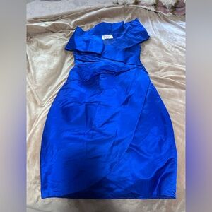 Victor Costa I Magnin Vintage Elegant Blue Satin Silk Dress 4